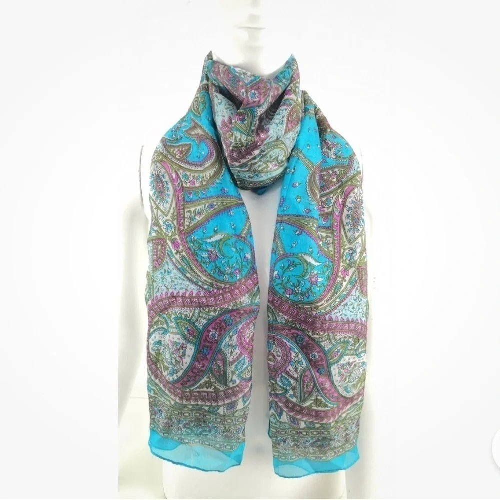 Indian Handmade 100% Pure Silk Colorful Long Scarf Lightweight Summer Spring